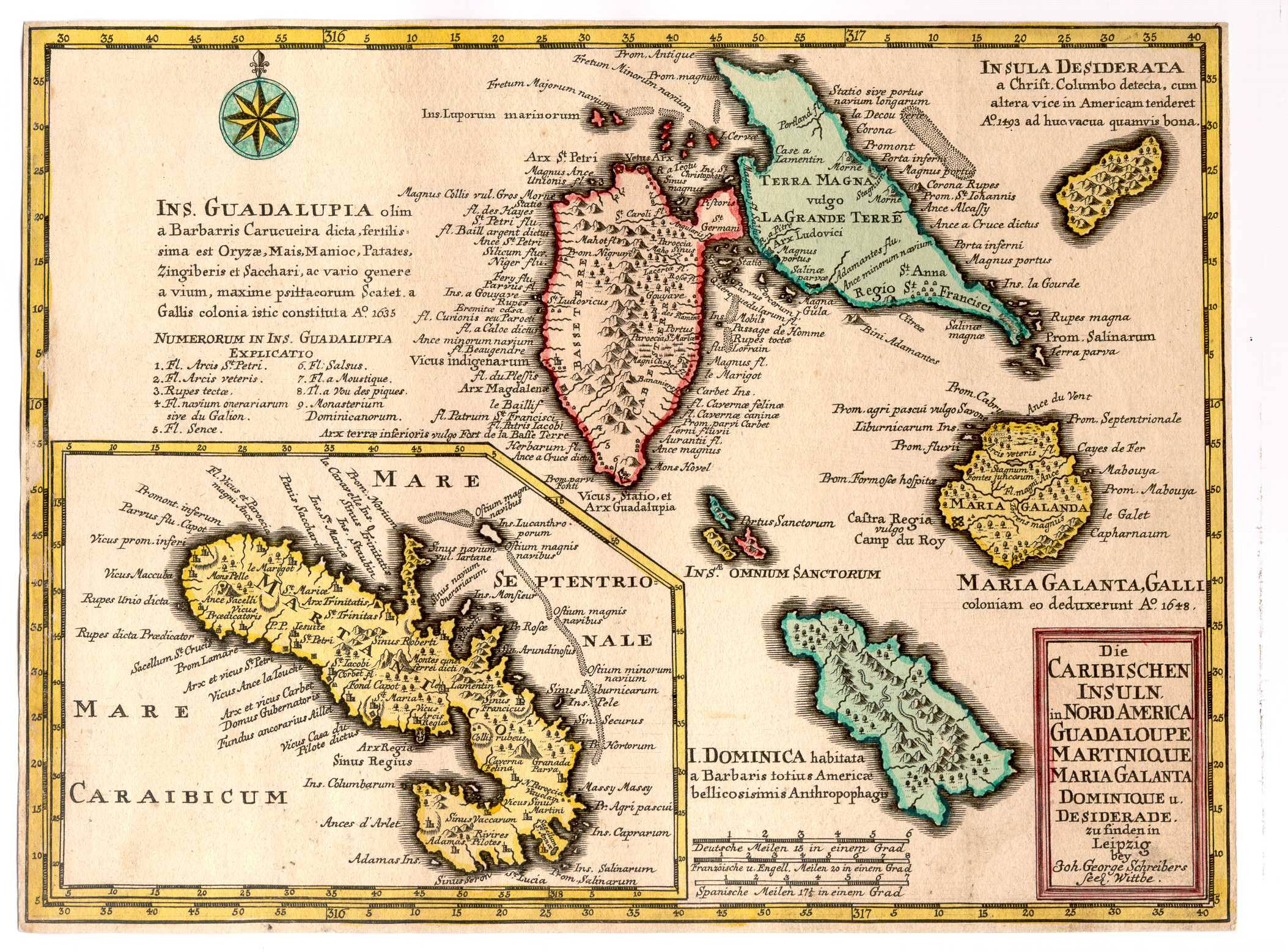 Carte de la Guadeloupe au XVIIe scièvle